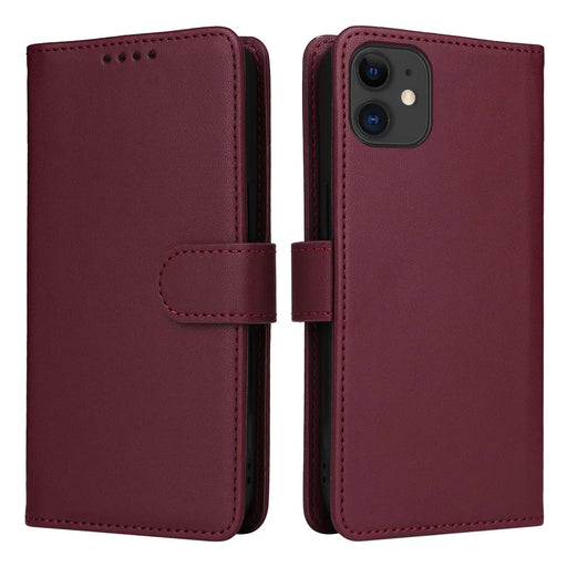 For iPhone 11 Magnetic Case BETOPNICE Detachable PU Leather Phone Cover with Strap - Wine Red - 1