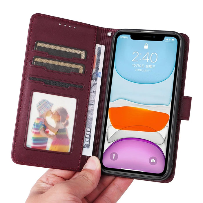 For iPhone 11 Magnetic Case BETOPNICE Detachable PU Leather Phone Cover with Strap - Wine Red - 3
