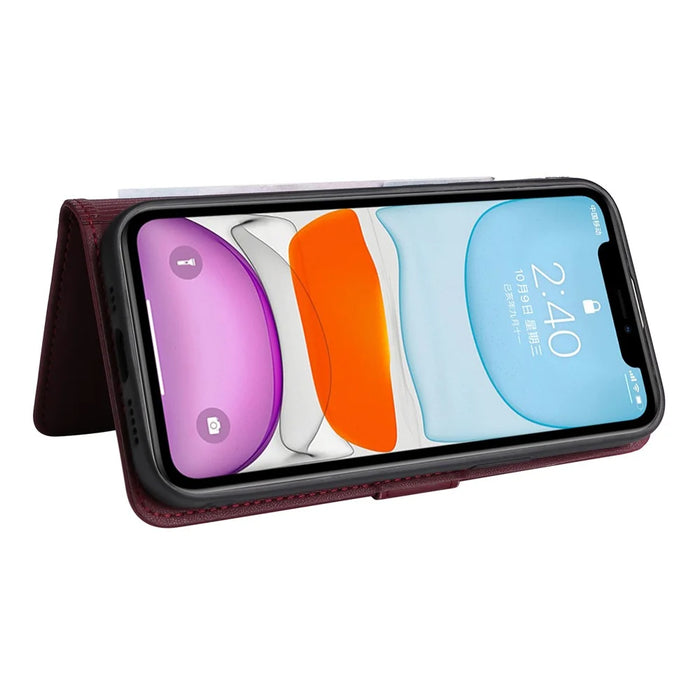 For iPhone 11 Magnetic Case BETOPNICE Detachable PU Leather Phone Cover with Strap - Wine Red - 5