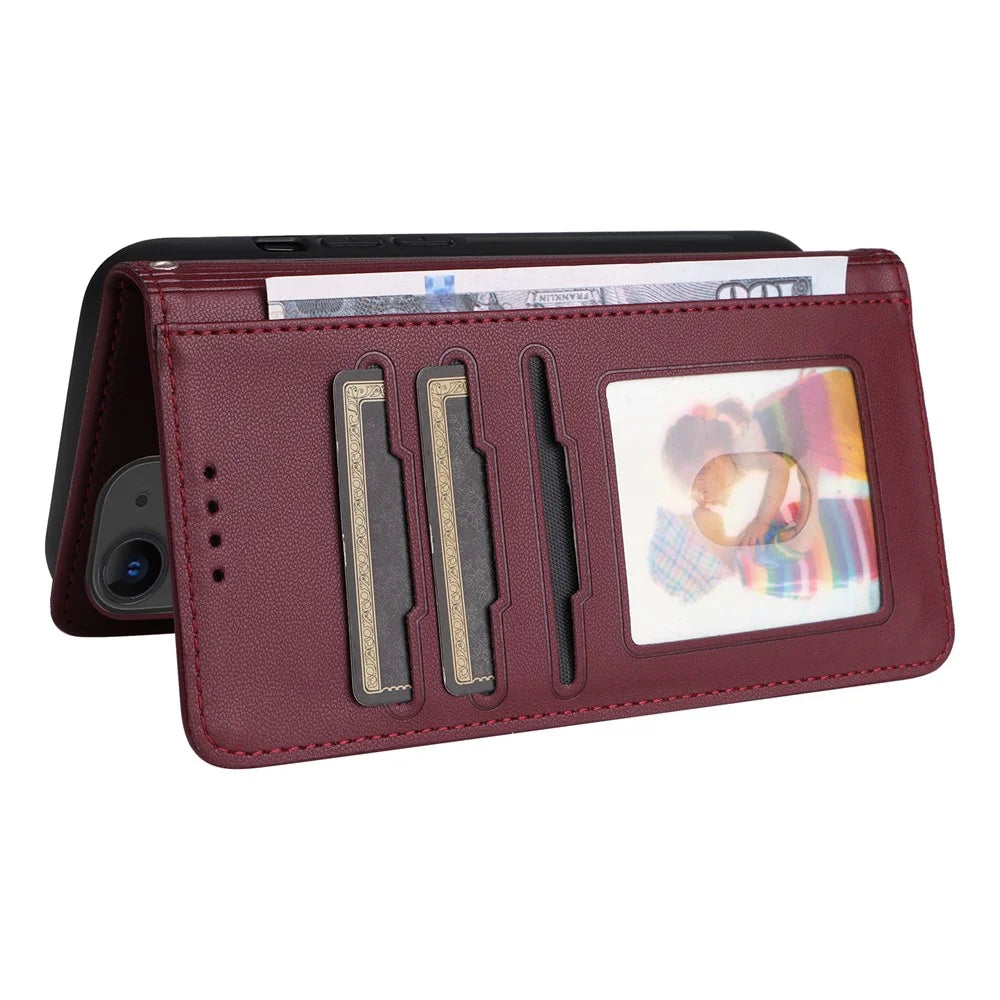 For iPhone 11 Magnetic Case BETOPNICE Detachable PU Leather Phone Cover with Strap - Wine Red - 6
