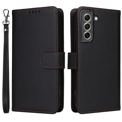 For Samsung Galaxy S21 FE 5G Magnetic Case BETOPNICE Detachable PU Leather Phone Cover with Strap - Black - 1