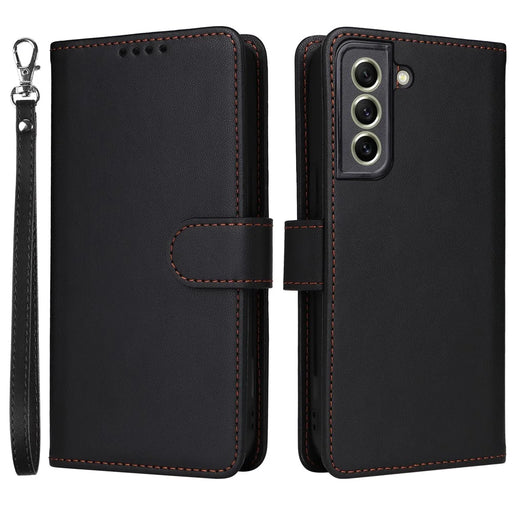 For Samsung Galaxy S21 FE 5G Magnetic Case BETOPNICE Detachable PU Leather Phone Cover with Strap - Black - 1