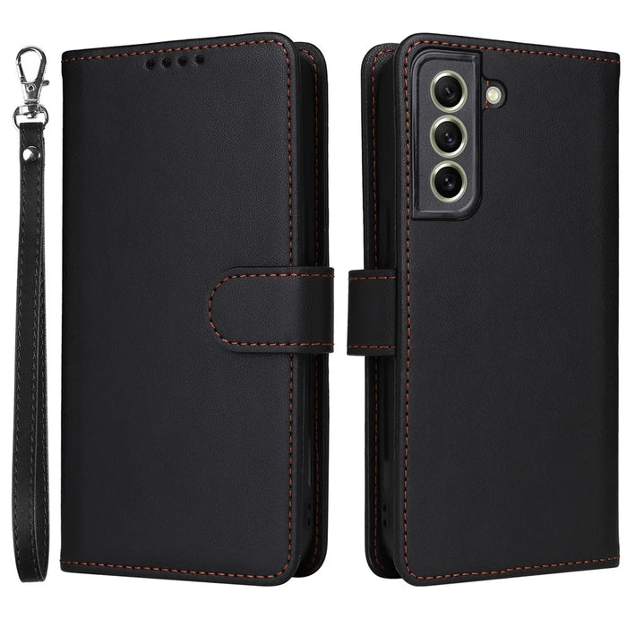 For Samsung Galaxy S21 FE 5G Magnetic Case BETOPNICE Detachable PU Leather Phone Cover with Strap - Black - 1