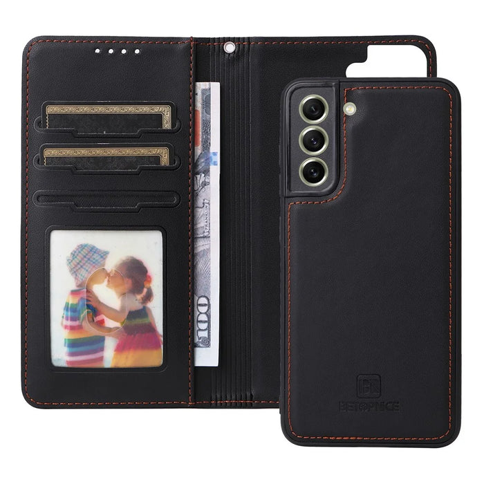 For Samsung Galaxy S21 FE 5G Magnetic Case BETOPNICE Detachable PU Leather Phone Cover with Strap - Black - 2