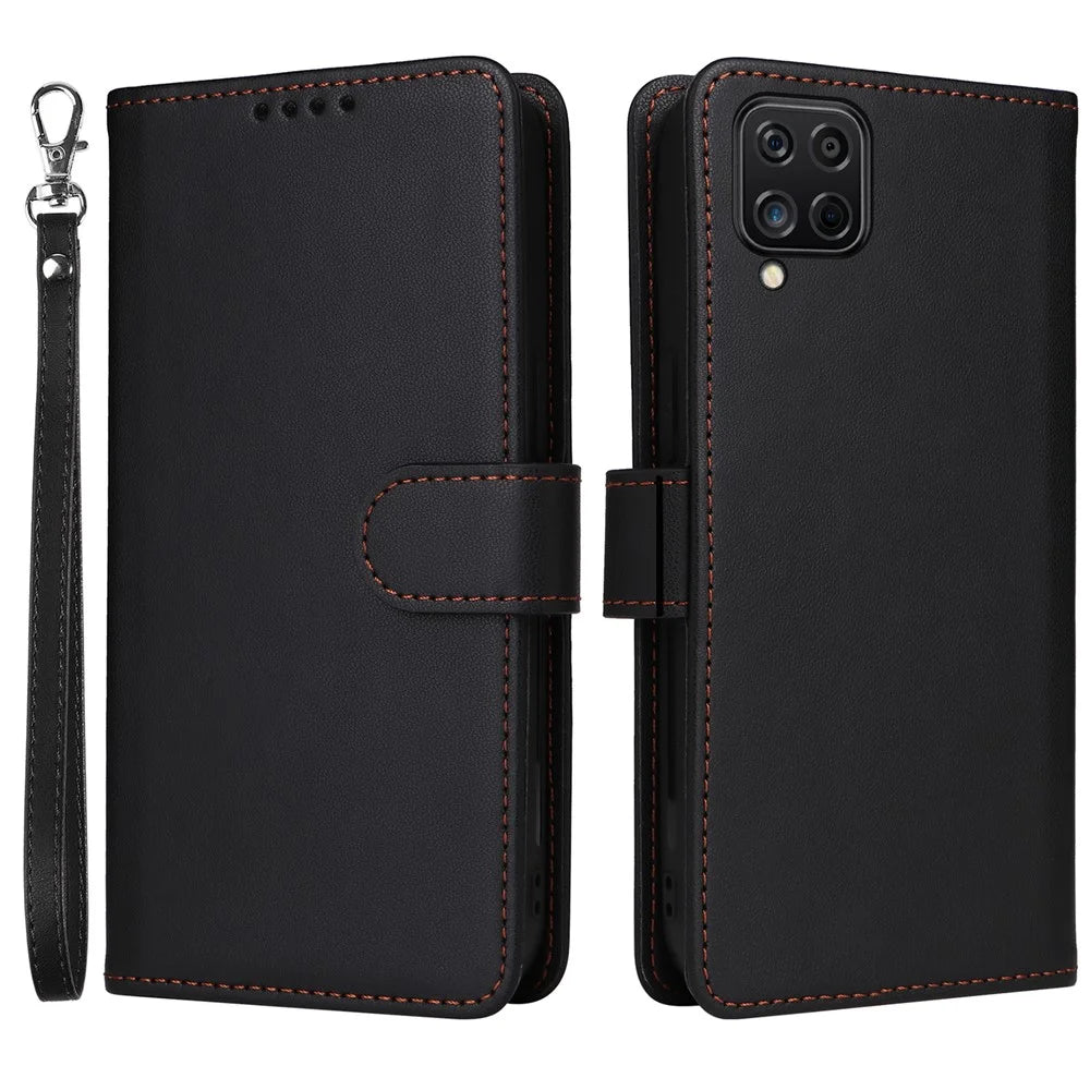For Samsung Galaxy A12 / M12 / F12 Magnetic Case BETOPNICE Detachable PU Leather Phone Cover with Strap - Black - 1