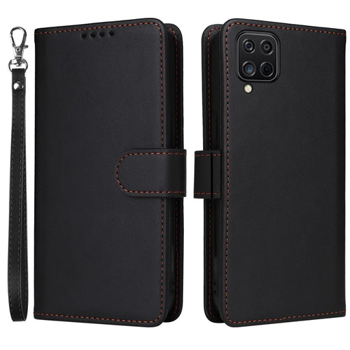 For Samsung Galaxy A12 / M12 / F12 Magnetic Case BETOPNICE Detachable PU Leather Phone Cover with Strap - Black - 1
