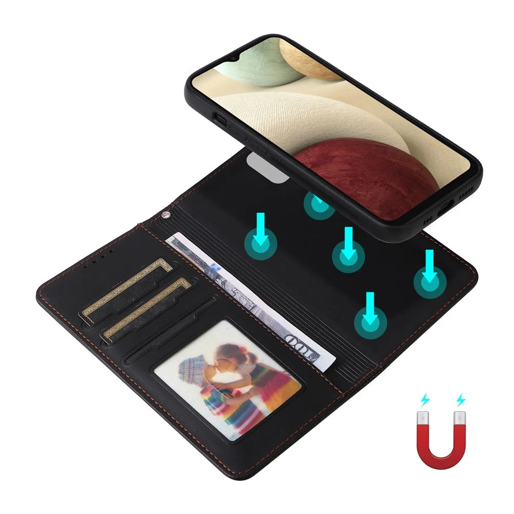 For Samsung Galaxy A12 / M12 / F12 Magnetic Case BETOPNICE Detachable PU Leather Phone Cover with Strap - Black - 4