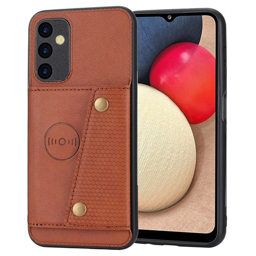 For Samsung Galaxy A35 5G Cell Phone Case PU Leather Coated TPU Cover with Card Slots - Light Brown - 1