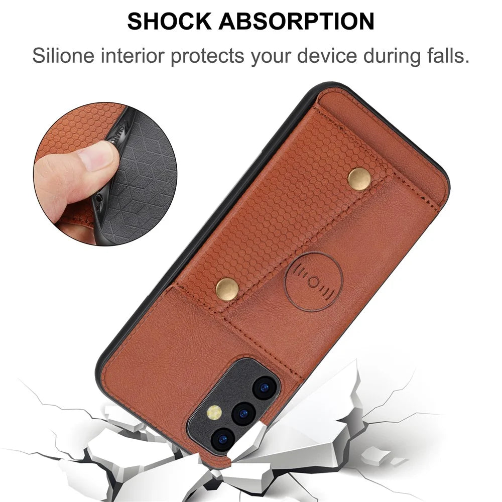 For Samsung Galaxy A35 5G Cell Phone Case PU Leather Coated TPU Cover with Card Slots - Light Brown - 4