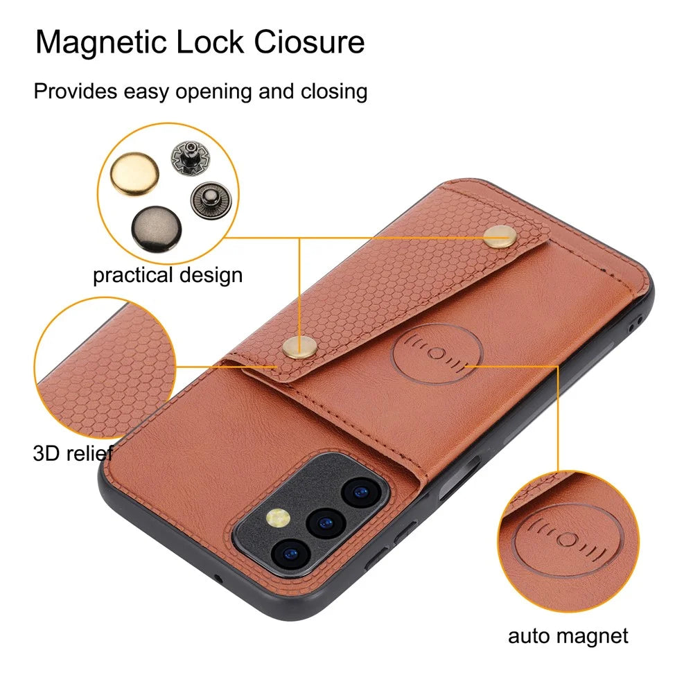 For Samsung Galaxy A35 5G Cell Phone Case PU Leather Coated TPU Cover with Card Slots - Light Brown - 5