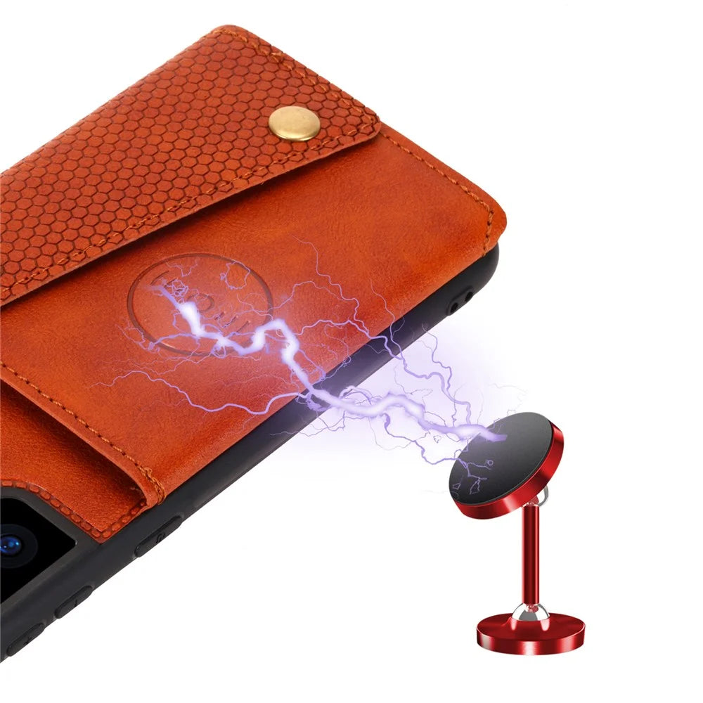 For Samsung Galaxy A35 5G Cell Phone Case PU Leather Coated TPU Cover with Card Slots - Light Brown - 6