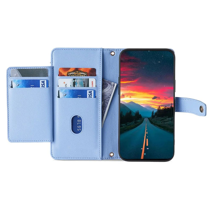 For Samsung Galaxy S22+ 5G Cell Phone Case Zipper Pocket Anti-fall Leather Wallet Cover - Blue - 2