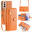 For Samsung Galaxy S21+ 5G Cell Phone Case Textured Wallet Stand Leather Phone Cover with 2 Straps - Orange - 1