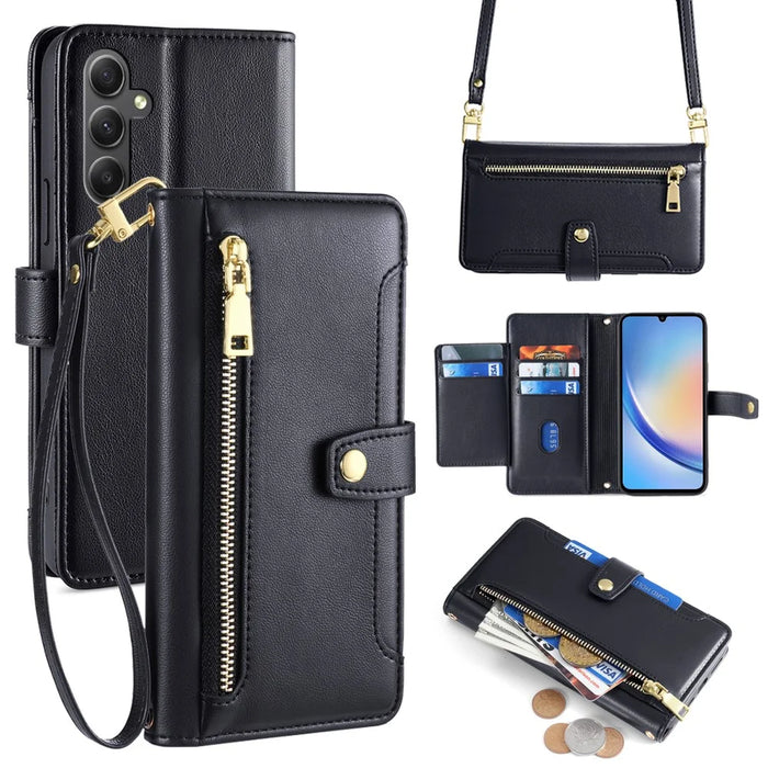 Wallet Case for Samsung Galaxy A34 5G Shell Scratch-proof Leather Phone Cover - Black - 1
