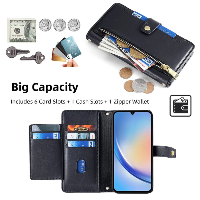 Wallet Case for Samsung Galaxy A34 5G Shell Scratch-proof Leather Phone Cover - Black - 2