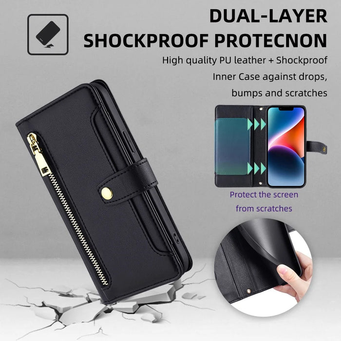 Wallet Case for Samsung Galaxy A34 5G Shell Scratch-proof Leather Phone Cover - Black - 7