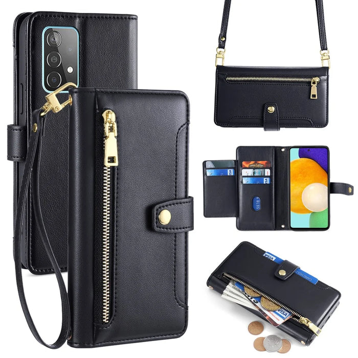 For Samsung Galaxy A52 4G / A52s 5G / A52 5G Case Wallet Leather Phone Cover with Hardware Buckle - Black - 1