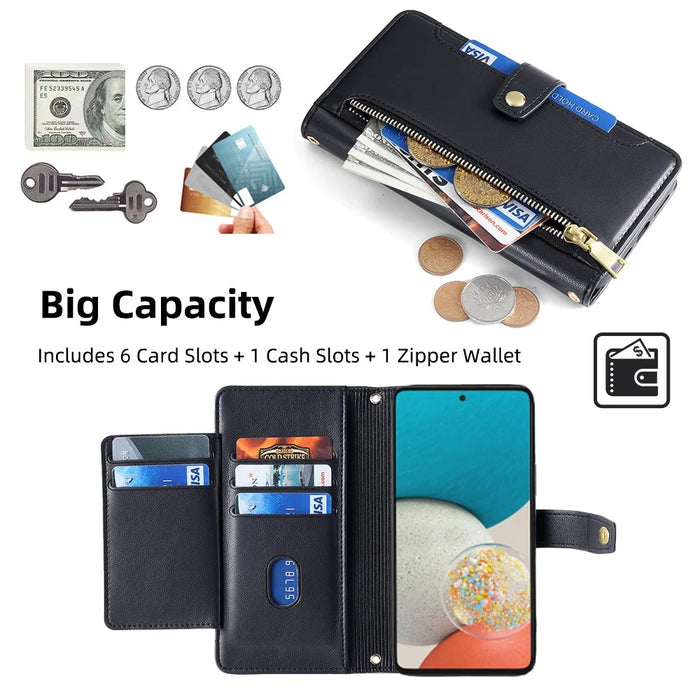 For Samsung Galaxy A53 5G Case PU Leather+TPU Smart Phone Cover with Crossbody Shoulder Strap - Black - 2