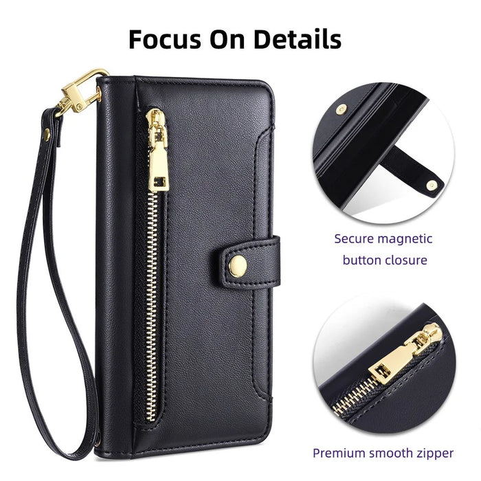 For Samsung Galaxy A53 5G Case PU Leather+TPU Smart Phone Cover with Crossbody Shoulder Strap - Black - 6