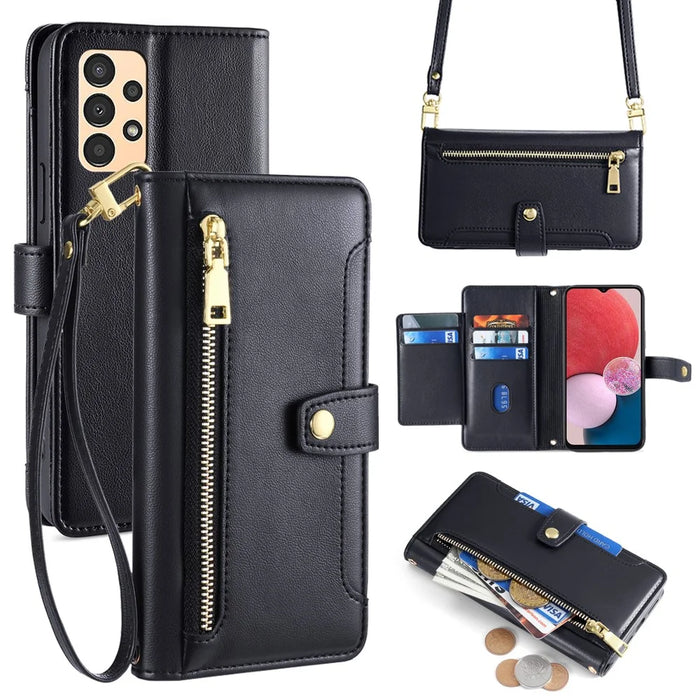 For Samsung Galaxy A13 4G Magnetic Phone Case Anti-drop Leather 6 Card Holders Cover - Black - 1