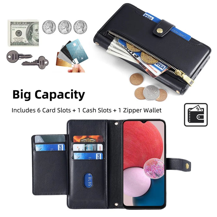 For Samsung Galaxy A13 4G Magnetic Phone Case Anti-drop Leather 6 Card Holders Cover - Black - 2