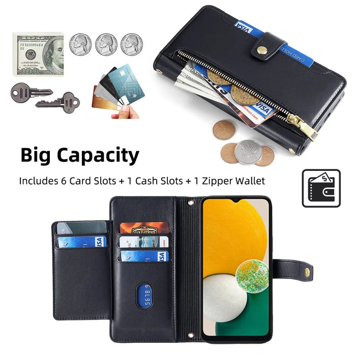 For Samsung Galaxy A13 5G Case PU Leather+TPU Stand Cover with Adjustable Long Strap - Black - 2