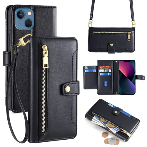 For iPhone 13 6.1 inch Case Drop-resistant Leather Flip Stand Phone Protector - Black - 1