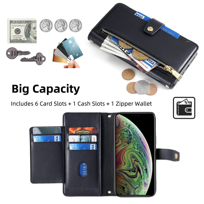 For iPhone XS 5.8 inch / X Case Magnetic Zipper Pocket Cover with Crossbody Shoulder Strap - Black - 2