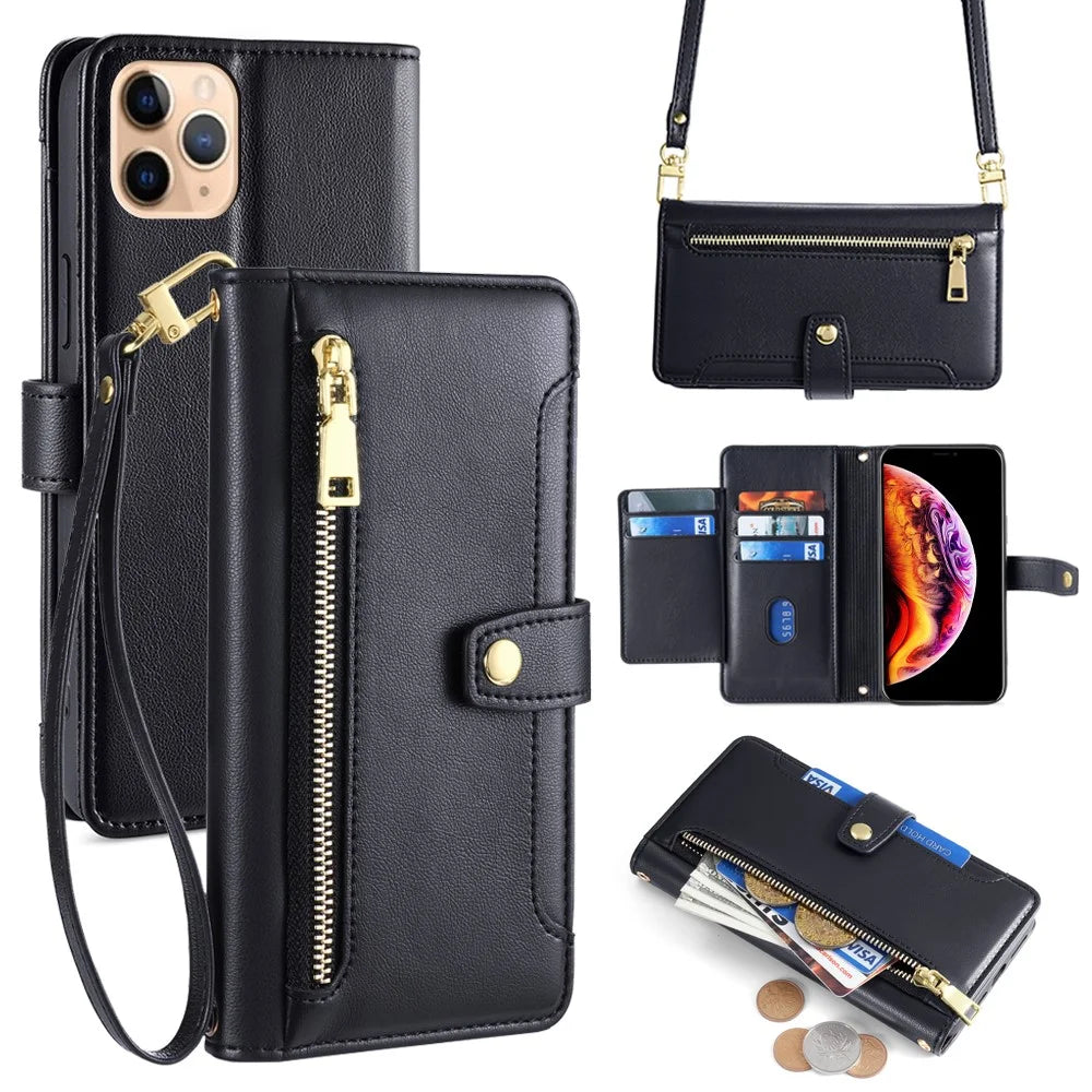 For iPhone 11 Pro Max Cell Phone Case Magnetic Closure PU Leather Cover - Black - 1
