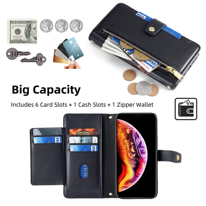 For iPhone 11 Pro Max Cell Phone Case Magnetic Closure PU Leather Cover - Black - 2