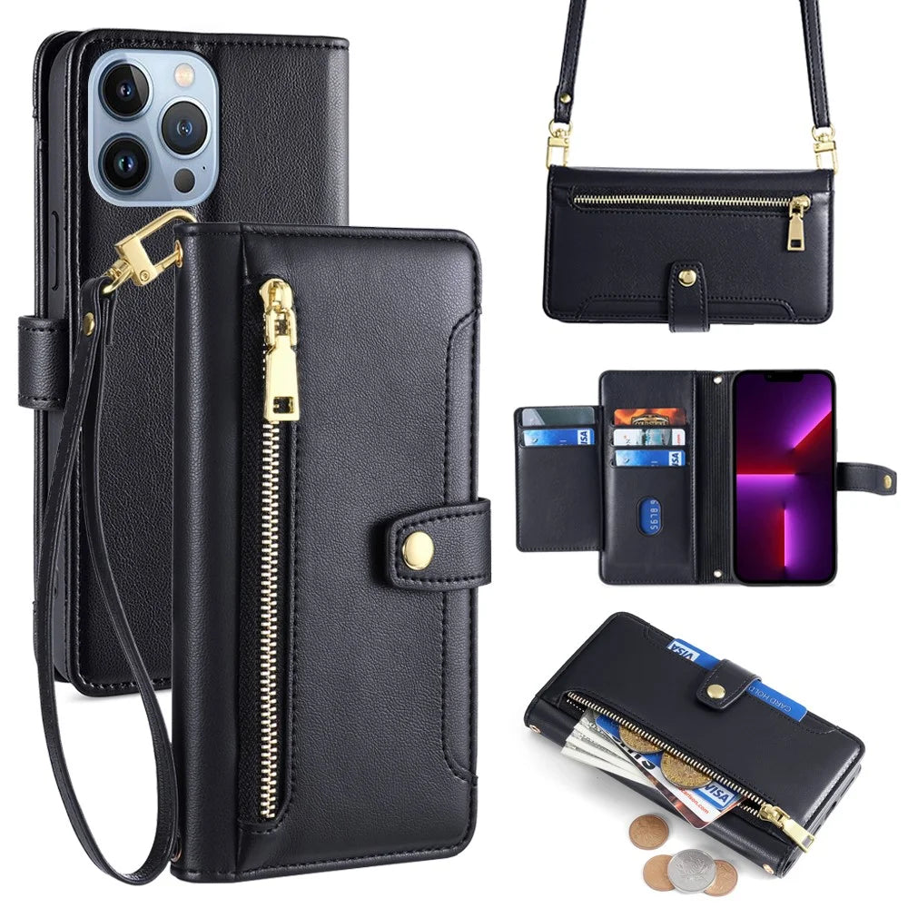 For iPhone 13 Pro Max 6.7 inch Cell Phone Case 6 Card Holders Magnetic Cover - Black - 1