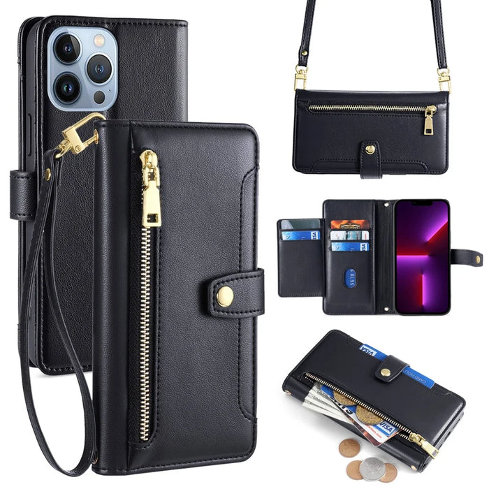 For iPhone 13 Pro Max 6.7 inch Cell Phone Case 6 Card Holders Magnetic Cover - Black - 1