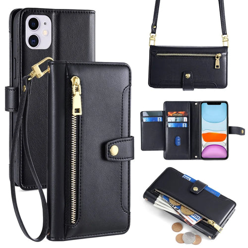 For iPhone 11 Case Anti-scratch Wallet Phone Cover with Magnetic Closure - Black - 1