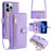 For iPhone 13 Pro 6.1 inch Cell Phone Case Zipper Pocket Wallet Anti-fall Leather Cover with 2 Straps - Purple - 1
