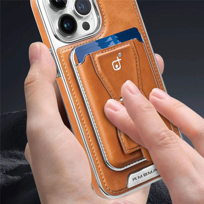 RMBMAX For iPhone 14 Pro Case TPU+Leather Magnetic Card Holder Phone Cover - Orange - 5