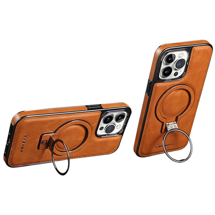RMBMAX For iPhone 14 Pro Electroplated Kickstand Magnetic Phone Case - Brown - 3