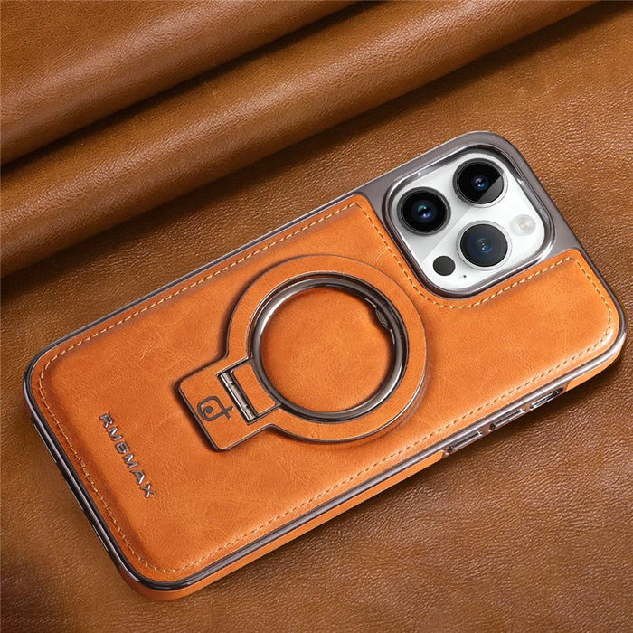 RMBMAX For iPhone 14 Pro Max Magnetic Case Electroplated Kickstand Phone Cover - Brown - 2