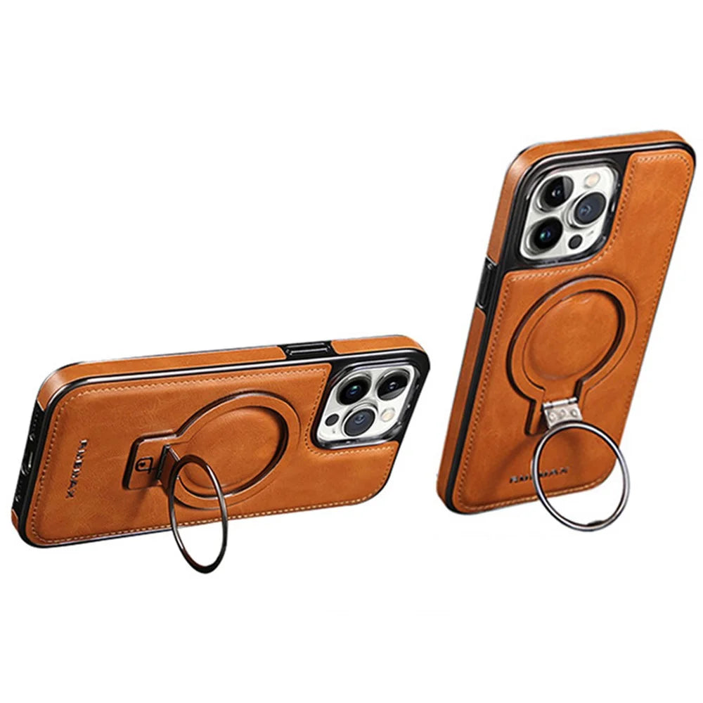 RMBMAX Shockproof Case for iPhone 15 Pro Max Electroplating Kickstand Magnetic Phone Shell - Brown - 3