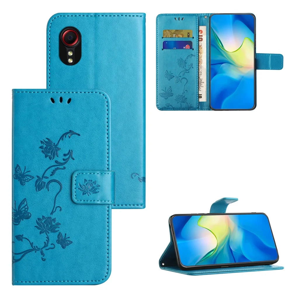 For Samsung Galaxy Xcover7 Cell Phone Case Drop Resistant Imprinted PU Leather Wallet Cover - Blue - 6