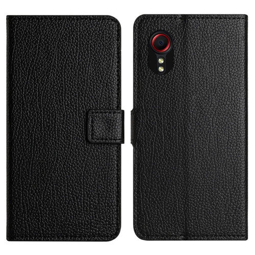 For Samsung Galaxy Xcover7 Cell Phone Case Litchi Texture PU Leather Wallet Stand Anti-drop Cover - Black - 1
