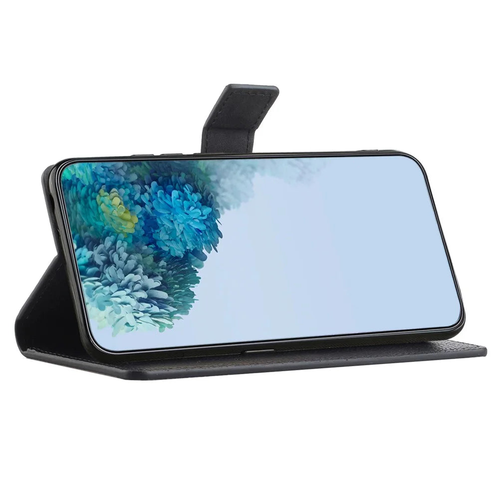 For Samsung Galaxy Xcover7 Cell Phone Case Litchi Texture PU Leather Wallet Stand Anti-drop Cover - Black - 3