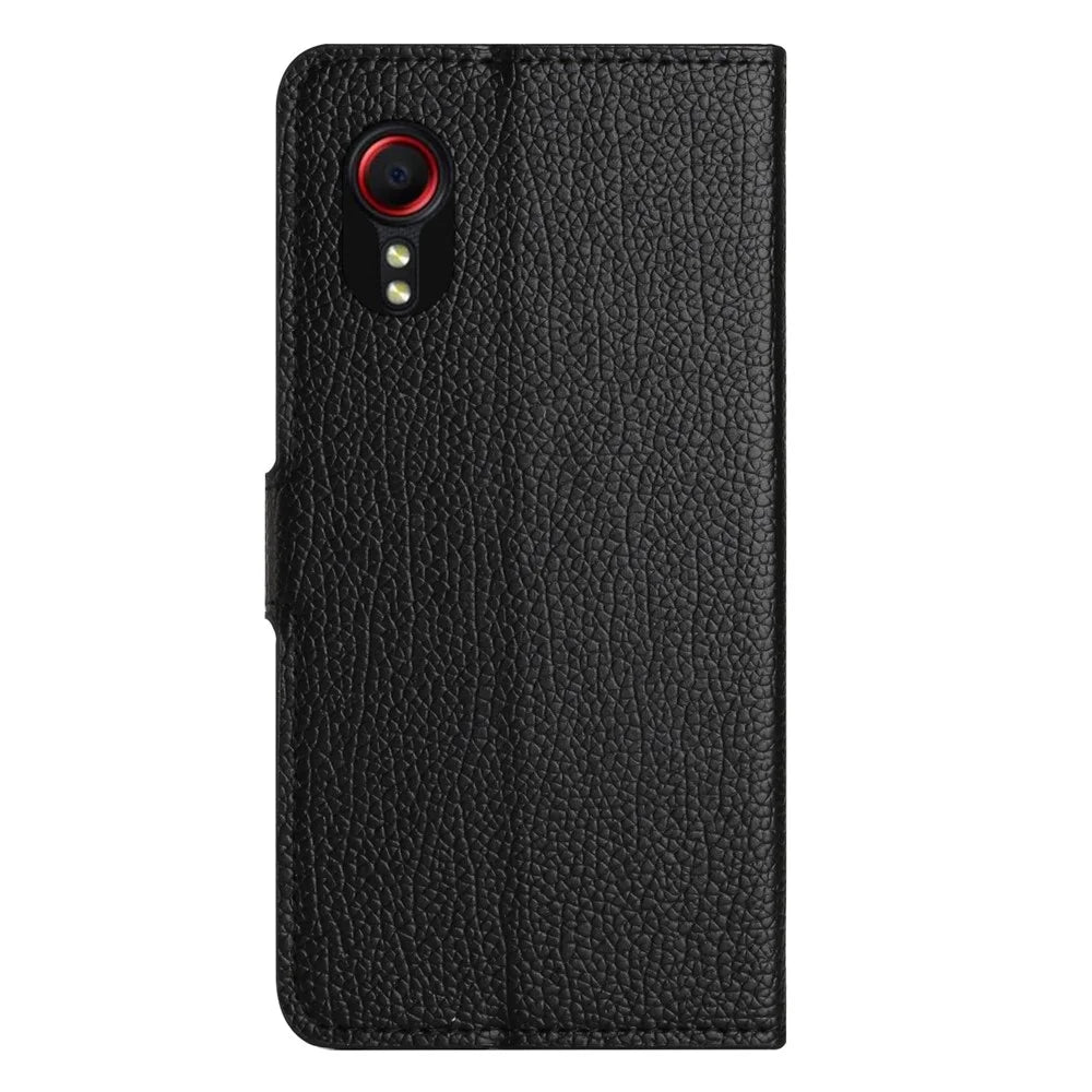 For Samsung Galaxy Xcover7 Cell Phone Case Litchi Texture PU Leather Wallet Stand Anti-drop Cover - Black - 5