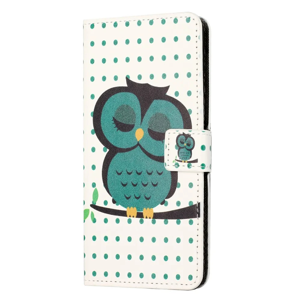For Samsung Galaxy Xcover7 Case Leather Printed Pattern Phone Protective Cover - Dots  /  Owl - 4