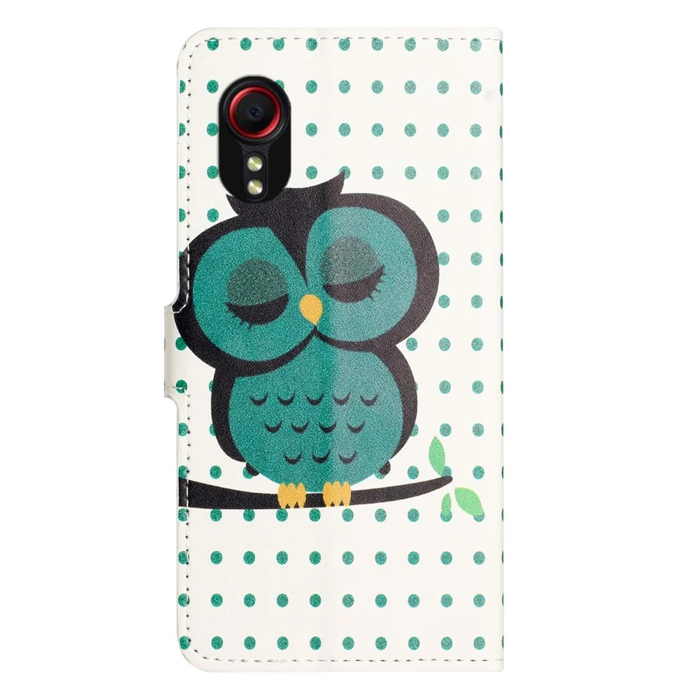 For Samsung Galaxy Xcover7 Case Leather Printed Pattern Phone Protective Cover - Dots  /  Owl - 5