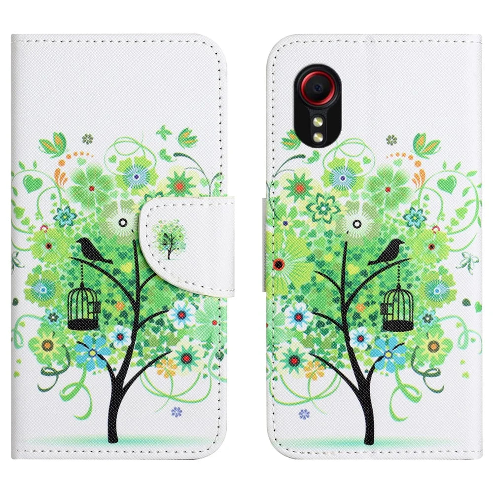 For Samsung Galaxy Xcover7 Magnetic Phone Case Pattern Printing Folio Sand Cover - Green Tree - 1