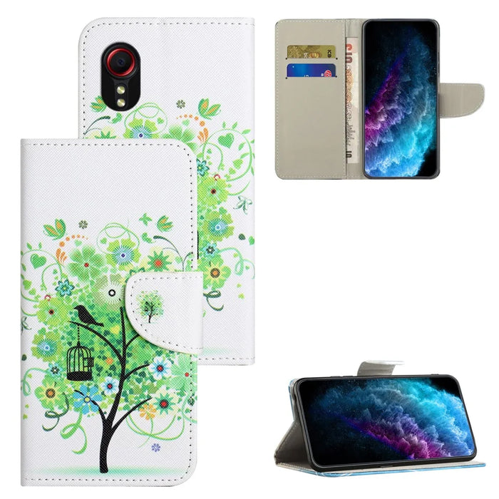 For Samsung Galaxy Xcover7 Magnetic Phone Case Pattern Printing Folio Sand Cover - Green Tree - 6