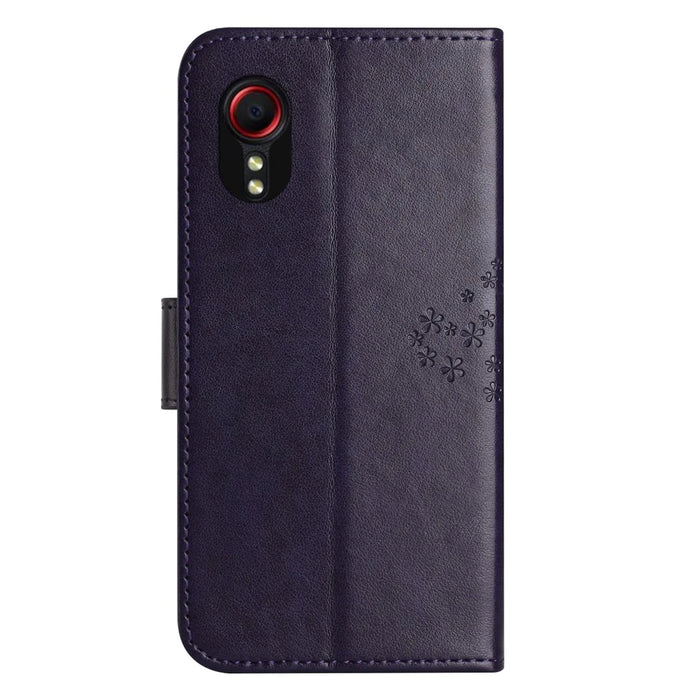For Samsung Galaxy Xcover7 Cell Phone Case Owl Tree Imprinted Leather Folding Stand Cover - Dark Purple - 4