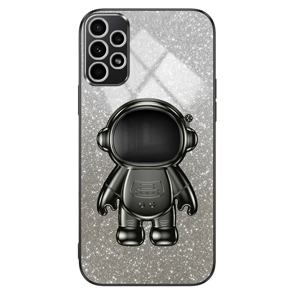 For Samsung Galaxy A53 5G Case Glitter PC+TPU Protective Cover with Astronaut Kickstand - Black - 1