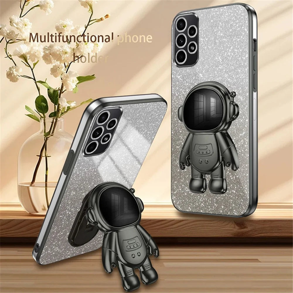 For Samsung Galaxy A53 5G Case Glitter PC+TPU Protective Cover with Astronaut Kickstand - Black - 2