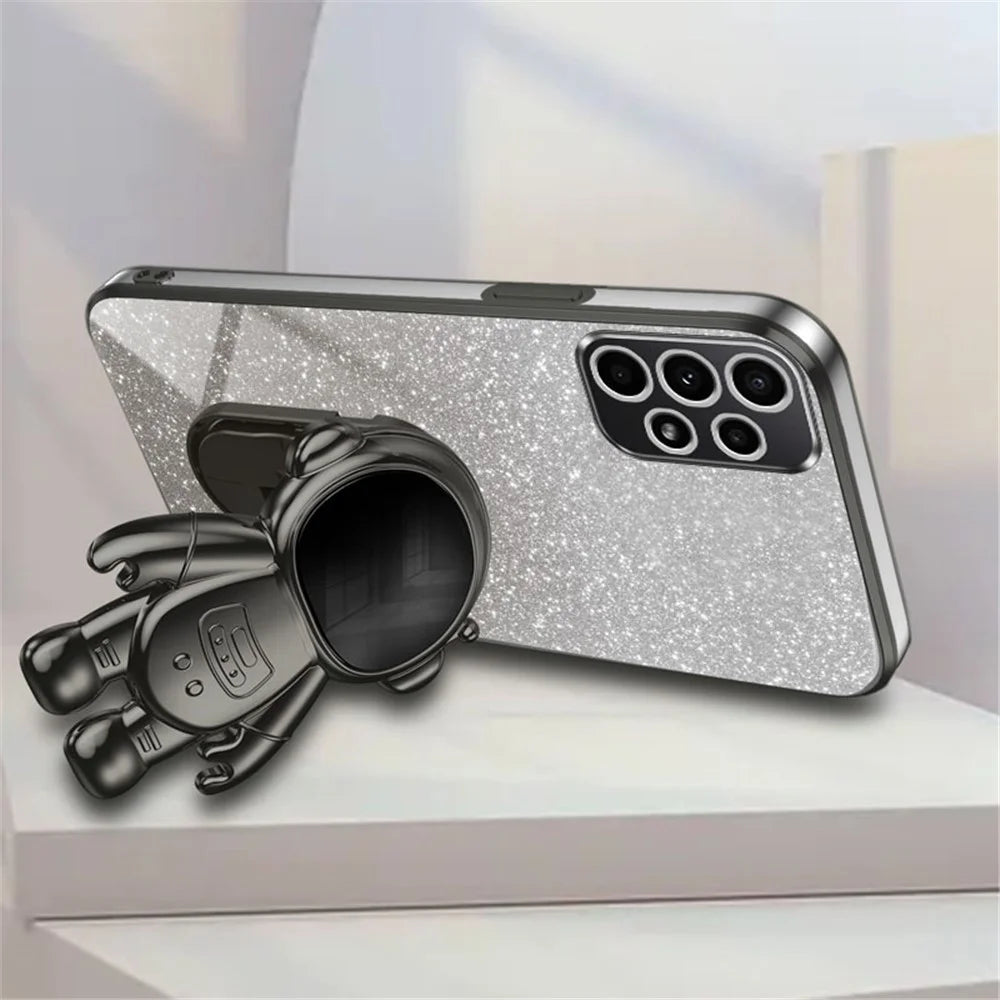 For Samsung Galaxy A53 5G Case Glitter PC+TPU Protective Cover with Astronaut Kickstand - Black - 4